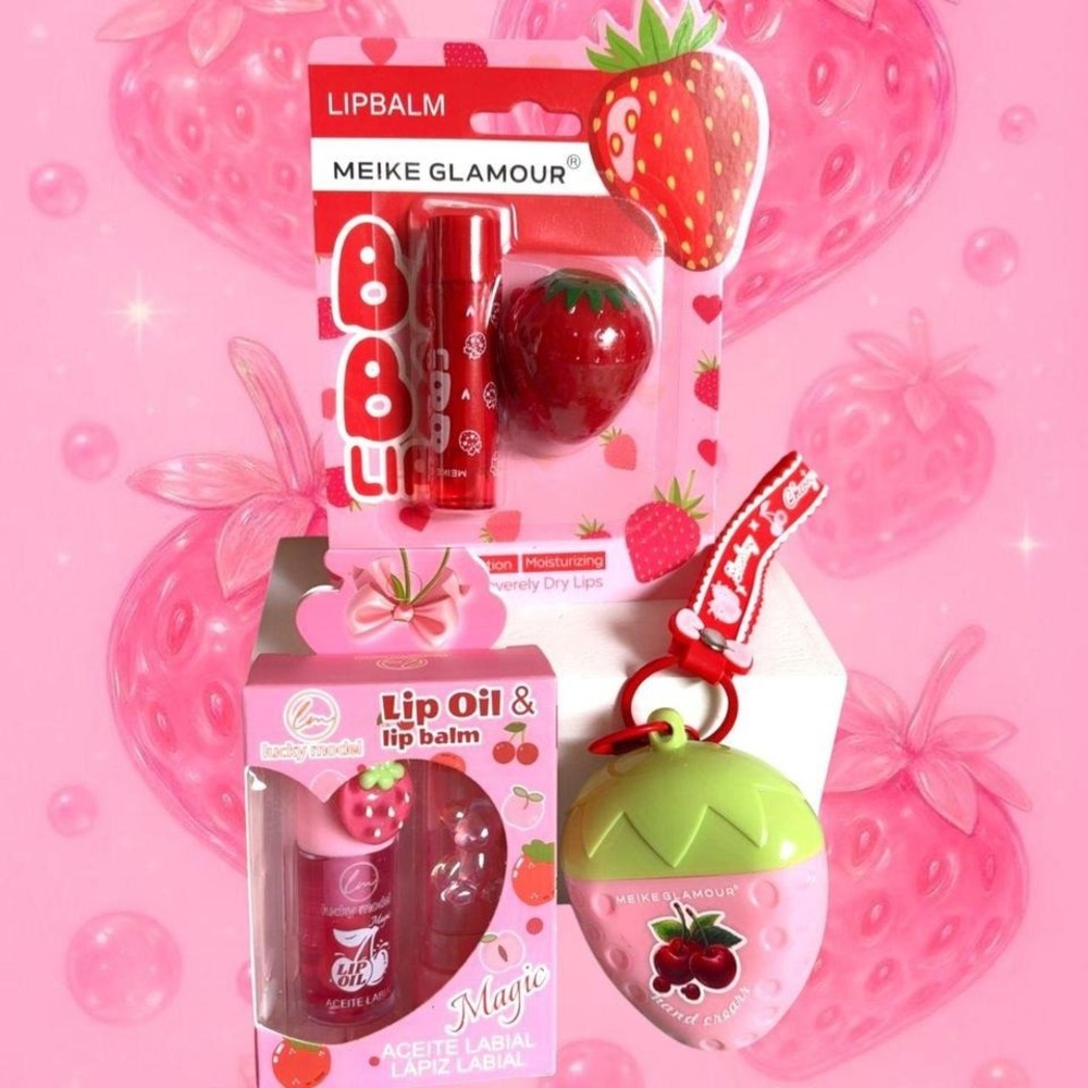 🍓 Y2K‎ STRAWBERRY GIRL LIP OIL GLOSS LOTION KEYCHAIN BUNDLE #96 ✨